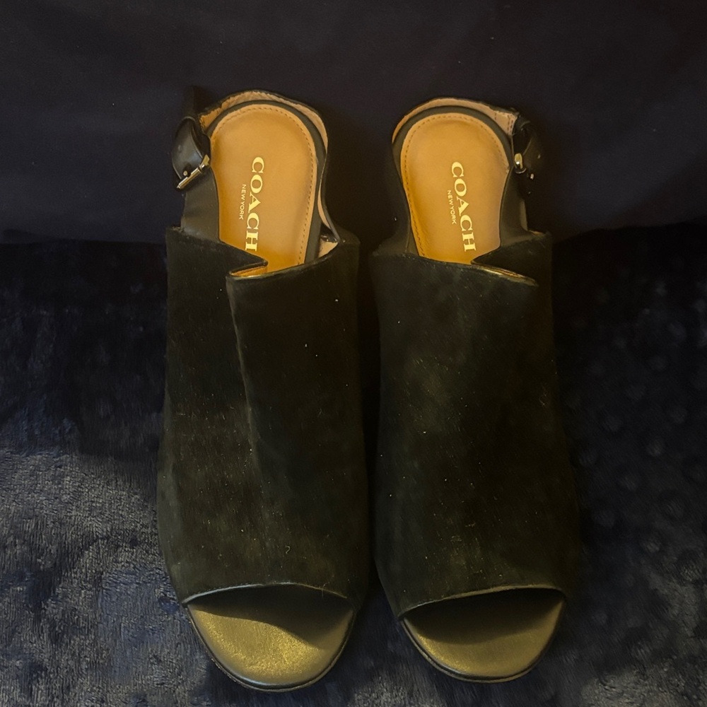 Coach Black Suede Open-Toe Heels Slingback with 3-3/4” studded heels -never worn